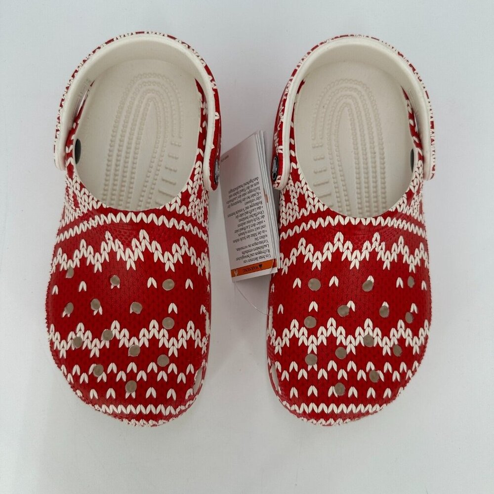 Crocs Adult Classic Clogs Women's 5 Men's 3 Red Holiday Sweater Slip-on Shoes J2